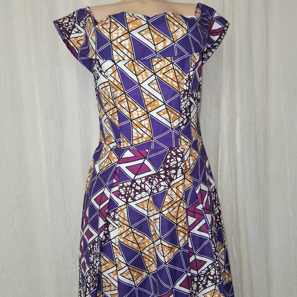 NIARA New Woman Size 12/36 Elegant High-Low Geometric Dress in Purple and Gold - Picture 7 of 17